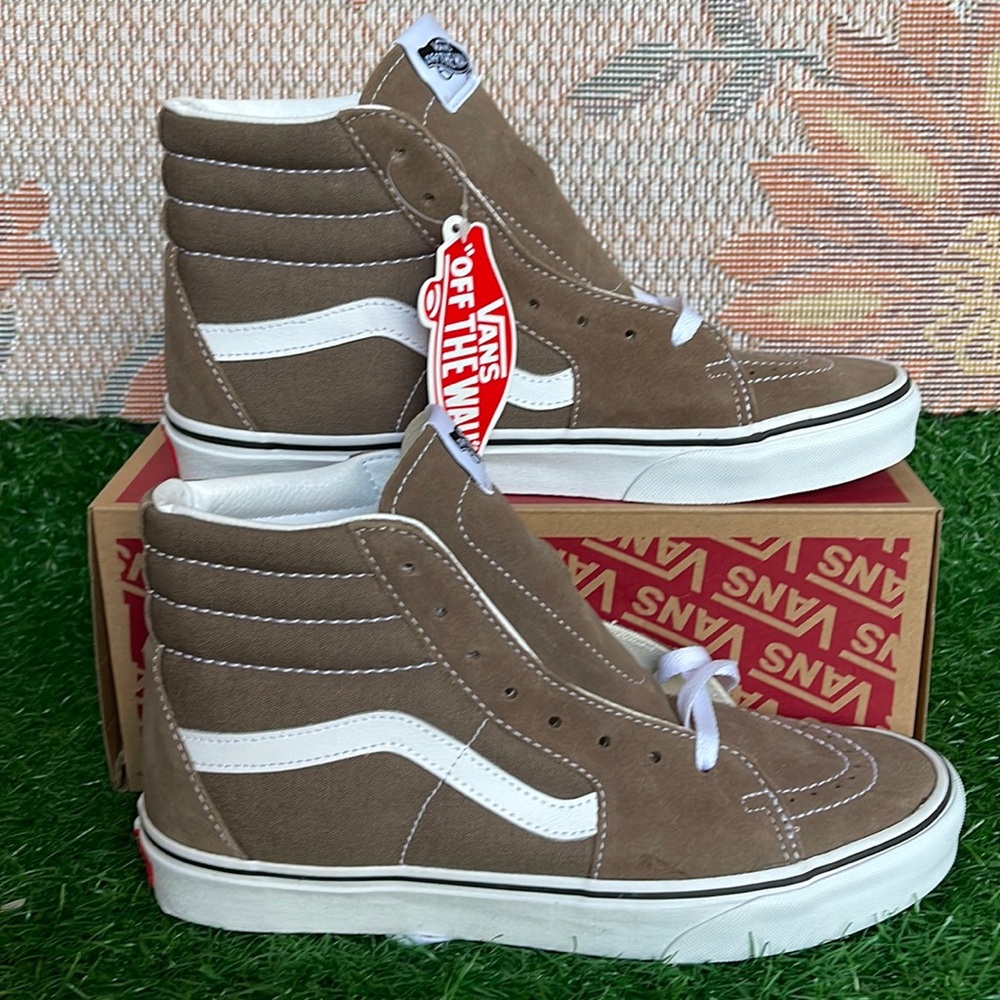 Vans Sk8-Hi - Color Theory Walnut Suede High Top Sneakers Brown and White